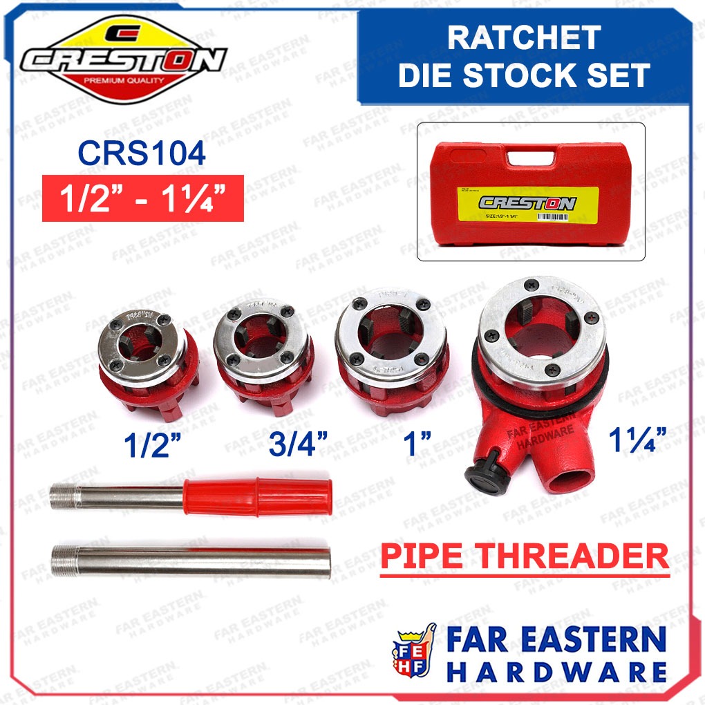 CRESTON Ratchet Die Stocks Set PPR Pipe Threader Threading 6pcs Set 1/2