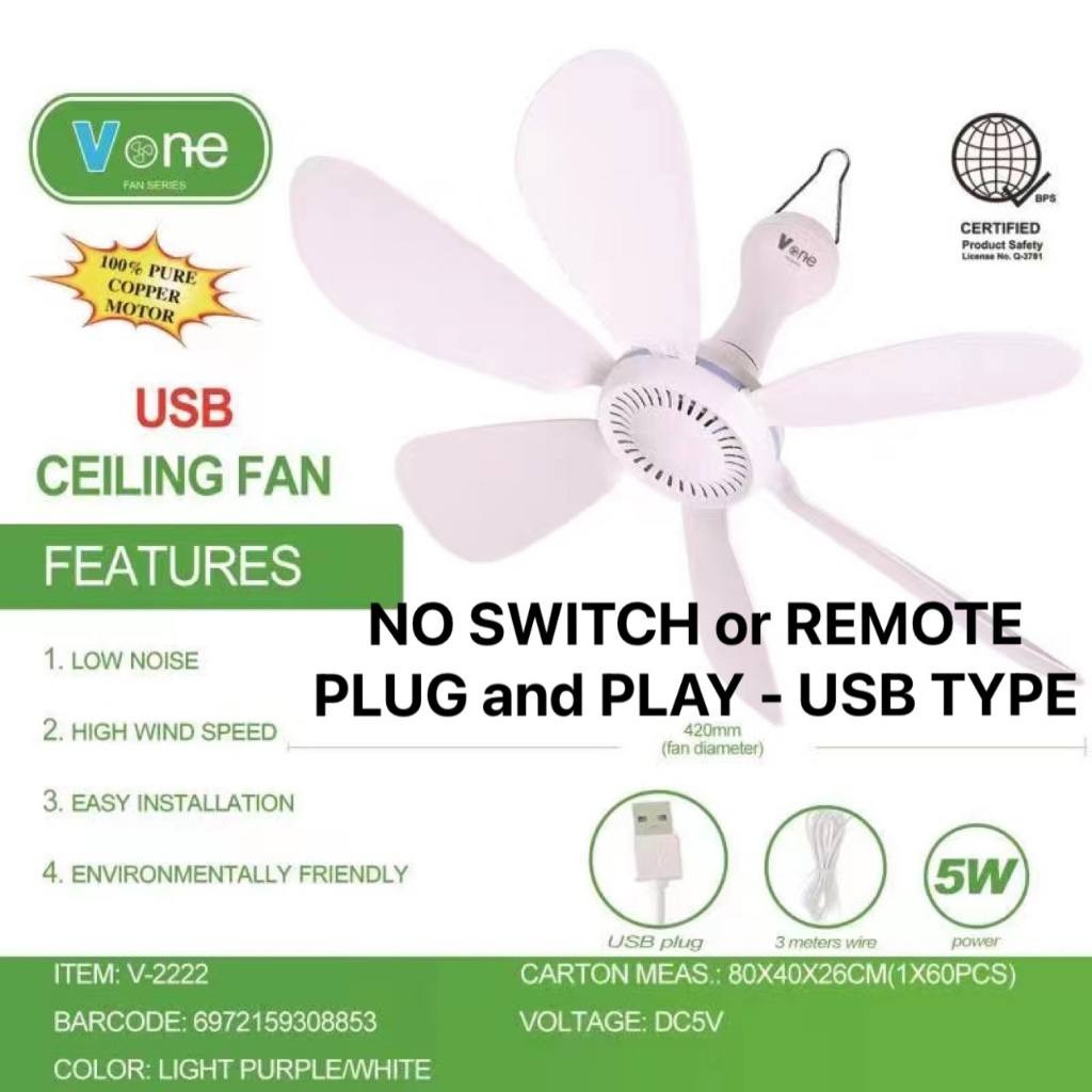 Vone USB Ceiling Fan 6 blade ceiling fan USB Cable Fan Household