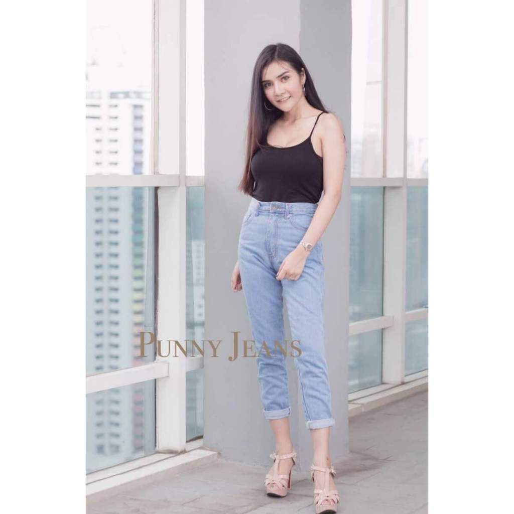 Thailand fashion boyfriend jeans highwaist pants