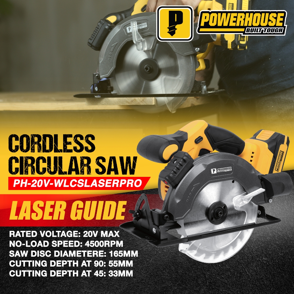 Powerhouse Cordless Circular Saw 4500RPM LASER LINE GUIDE Wood