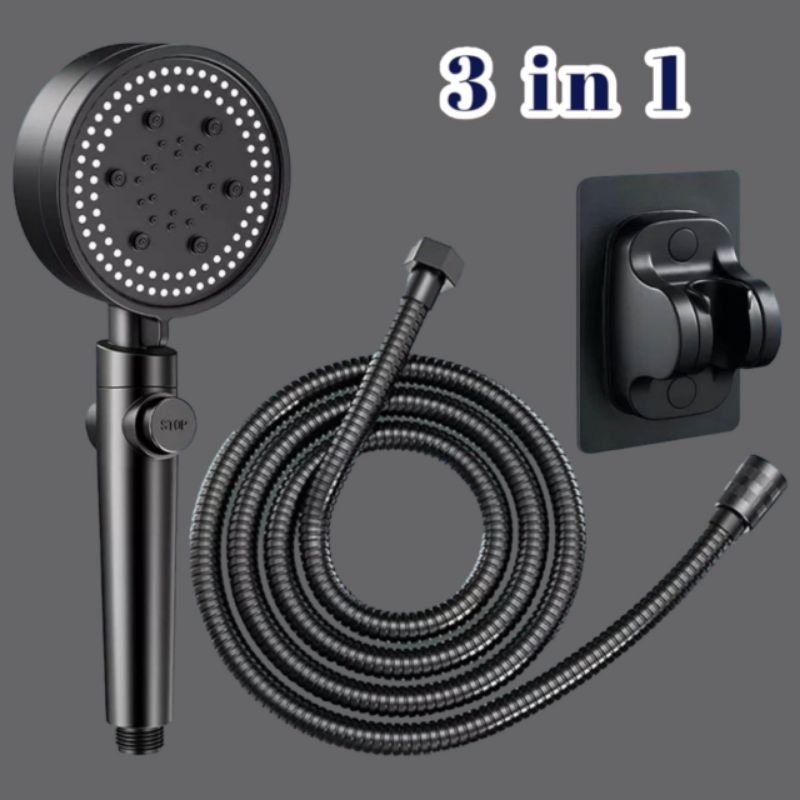 3 in 1 Shower Head with Hose Holder Set 5 Spray Modes Pressurized ...