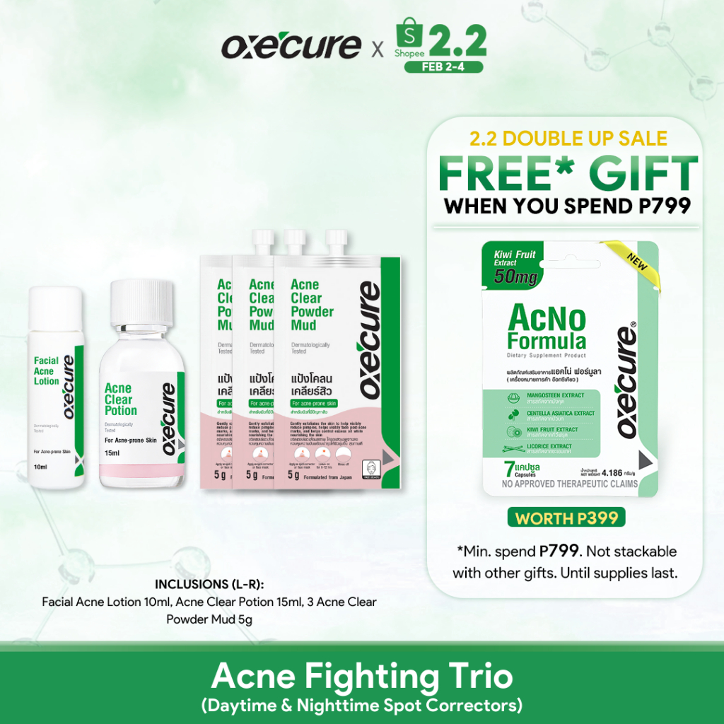 OXECURE Acne Fighting Trio (Acne Clear Powder Mud 5g, Acne Clear Potion