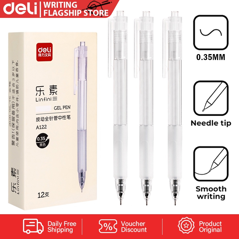Deli Press Gel Pen 0.35mm Black Student Writing Pen Stationery School ...