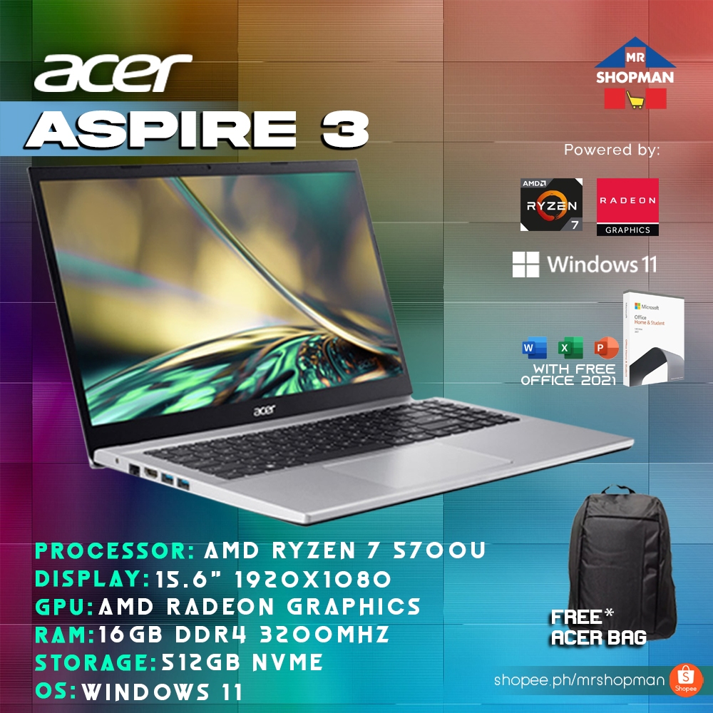 Acer Aspire 3 A315 44p R9wx Ryzen 7 5700u 16gb Ddr4 512gb Ssd Windows 11 Laptop Shopee