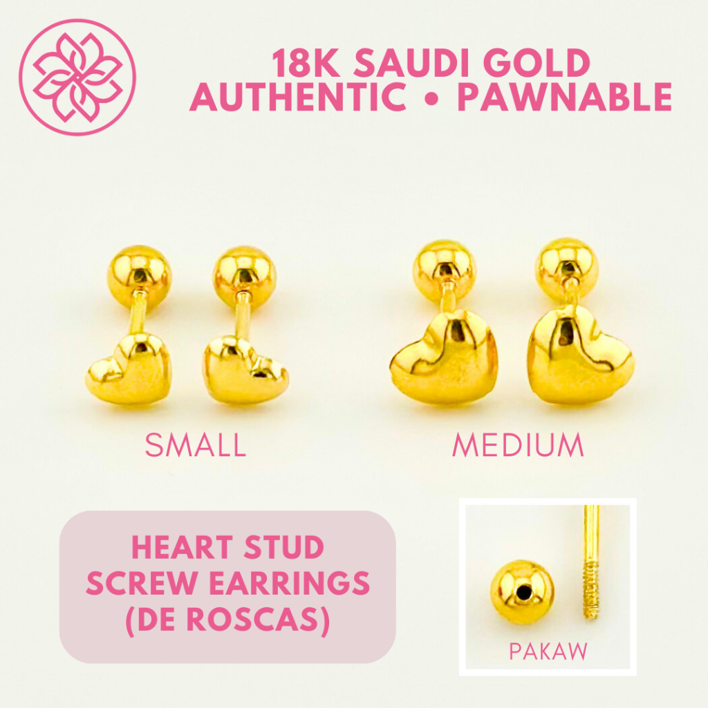 Cod Pawnable K Saudi Gold Heart Stud Screw Earrings De Roscas Shopee Philippines