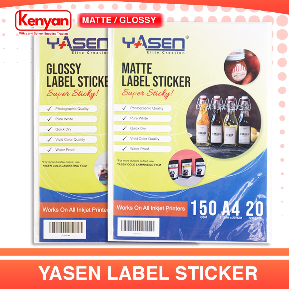 Yasen Label Sticker (Glossy / Matte) A4 Size 150gsm for Inkjets Printer ...