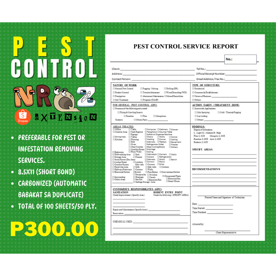 PEST CONTROL SERVICE REPORT carbonized GENERIC ONLY | Shopee Philippines