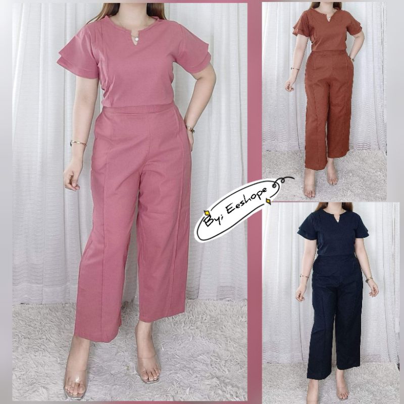 Luna Formal Cotton Linen Terno Pants for Woman Elegant Blouse Butterfly Sleeve Top and Pants Terno Shopee Philippines