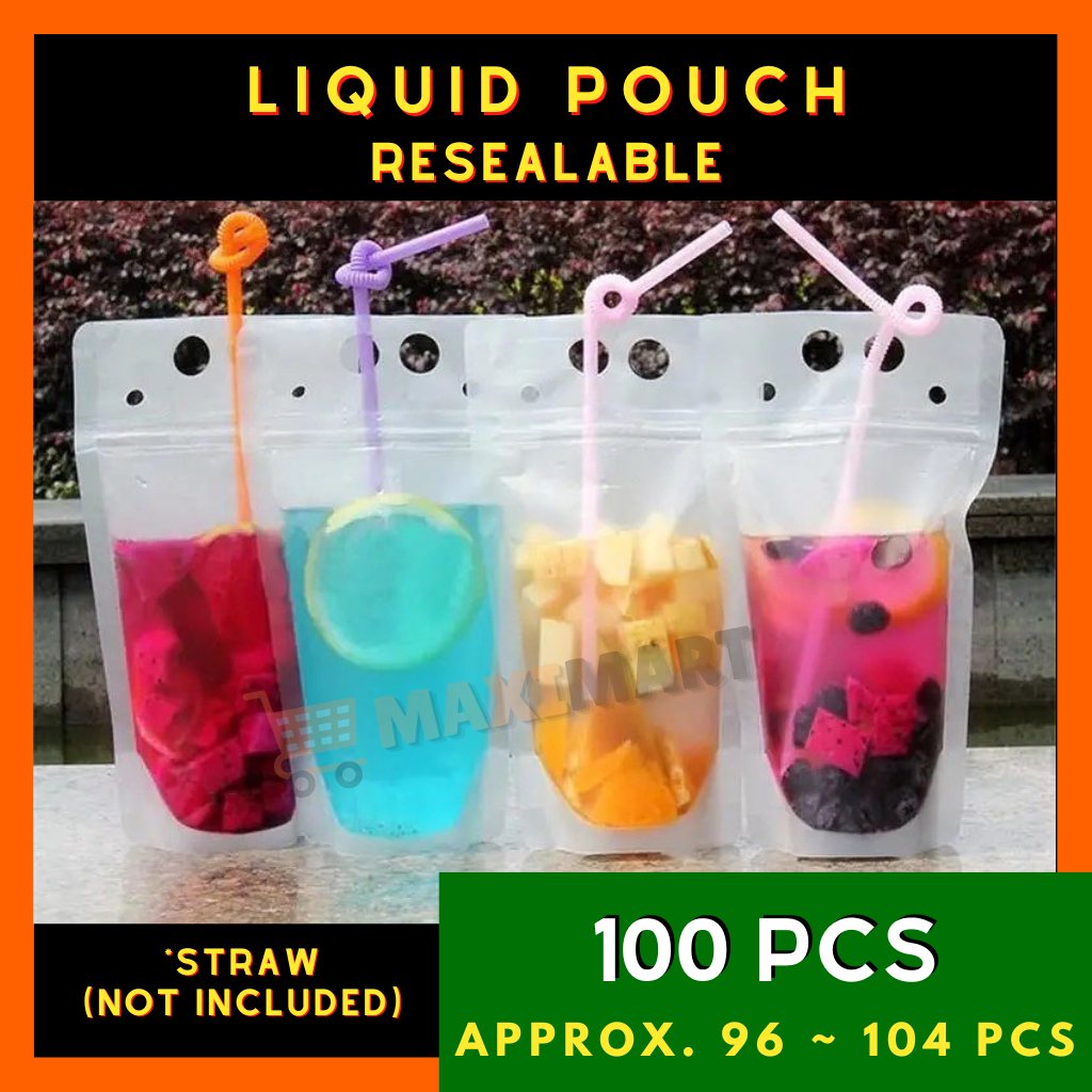 100pcs Liquid Pouch Resealable Stand Up Drink Pouch Alternative for