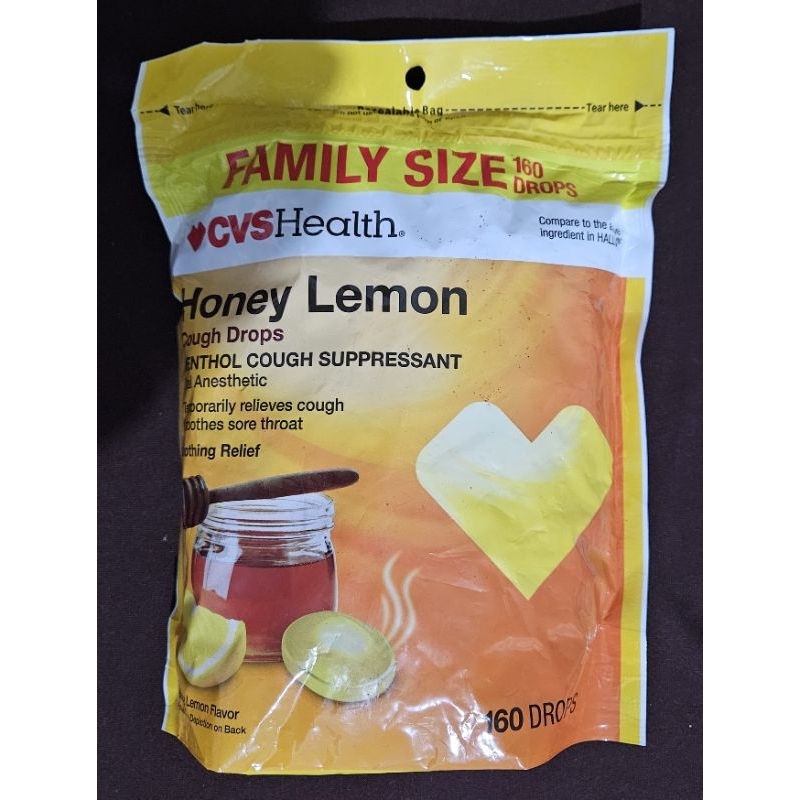 Honey Lemon Cough Drops Menthol Cough Suppressant 160 Drops CVS Health