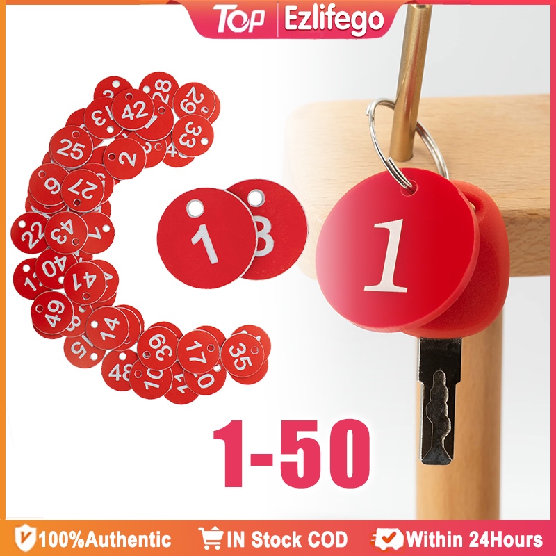 50Pcs Plastic Round ID Number Tags 1-50 Engraved Tags Key Tags Without ...