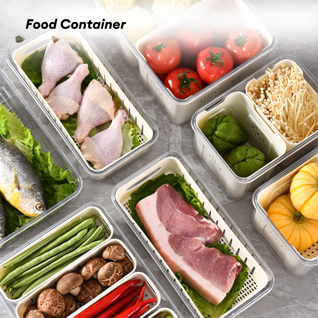 Fridge Organizer with Removable Compartment Food Container Drainer Bin ...