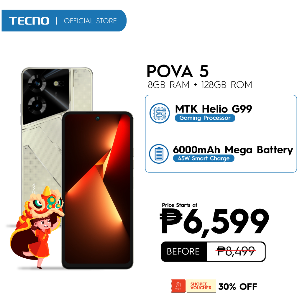 Tecno POVA 5 Pro 5G-Factory Unlocked Dual SIM-128GB Storage 8GB