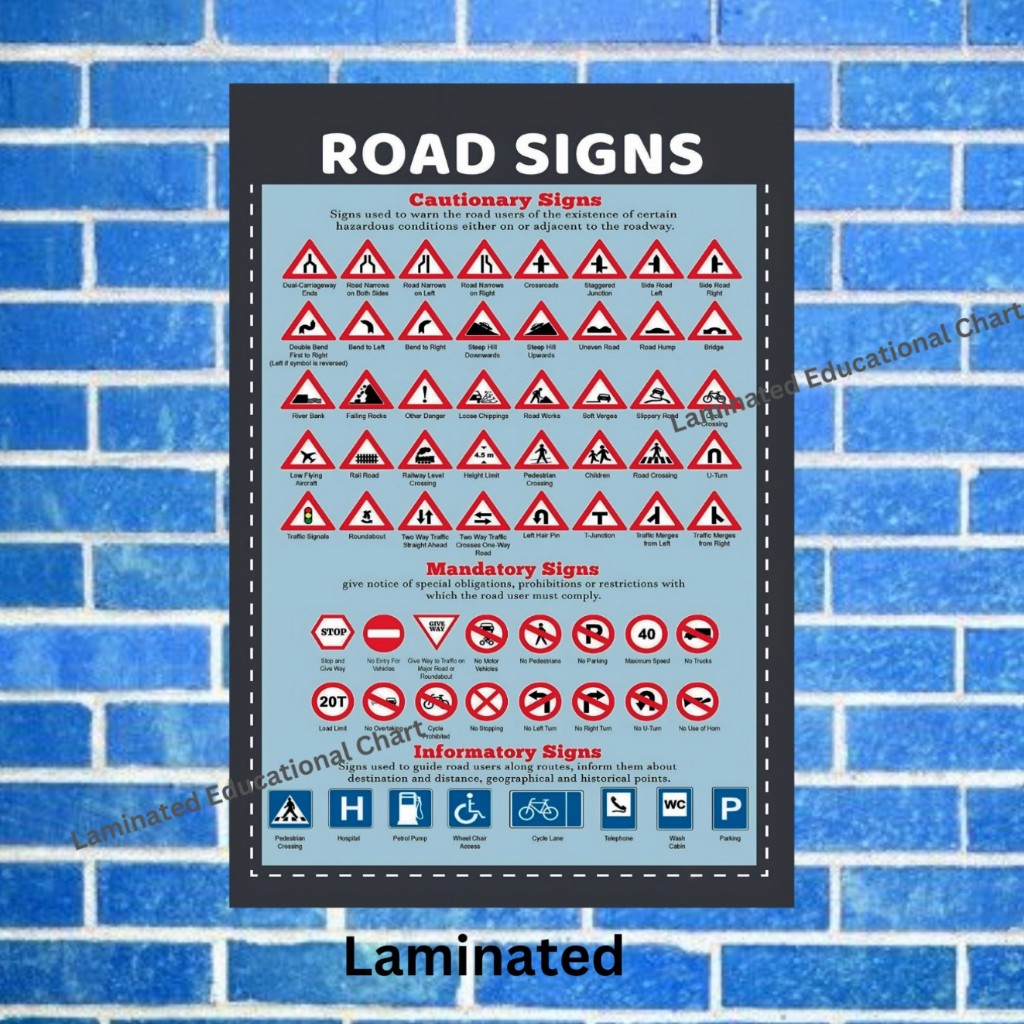 Laminated Traffic Road Signs, Road Safety Charts, Road Signs Charts for ...