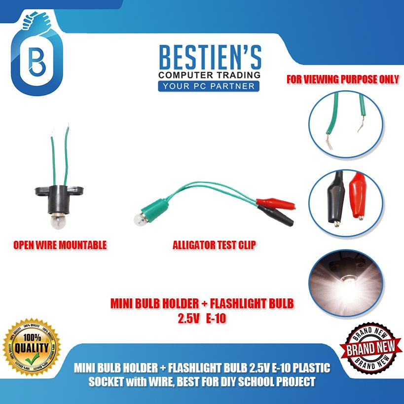 MINI BULB HOLDER + FLASHLIGHT BULB 2.5V E-10 PLASTIC SOCKET with WIRE ...