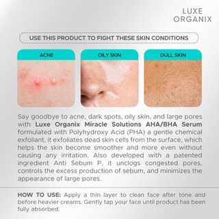 LUXE ORGANIX Miracle Solutions AHA BHA Serum 30ml | Shopee Philippines