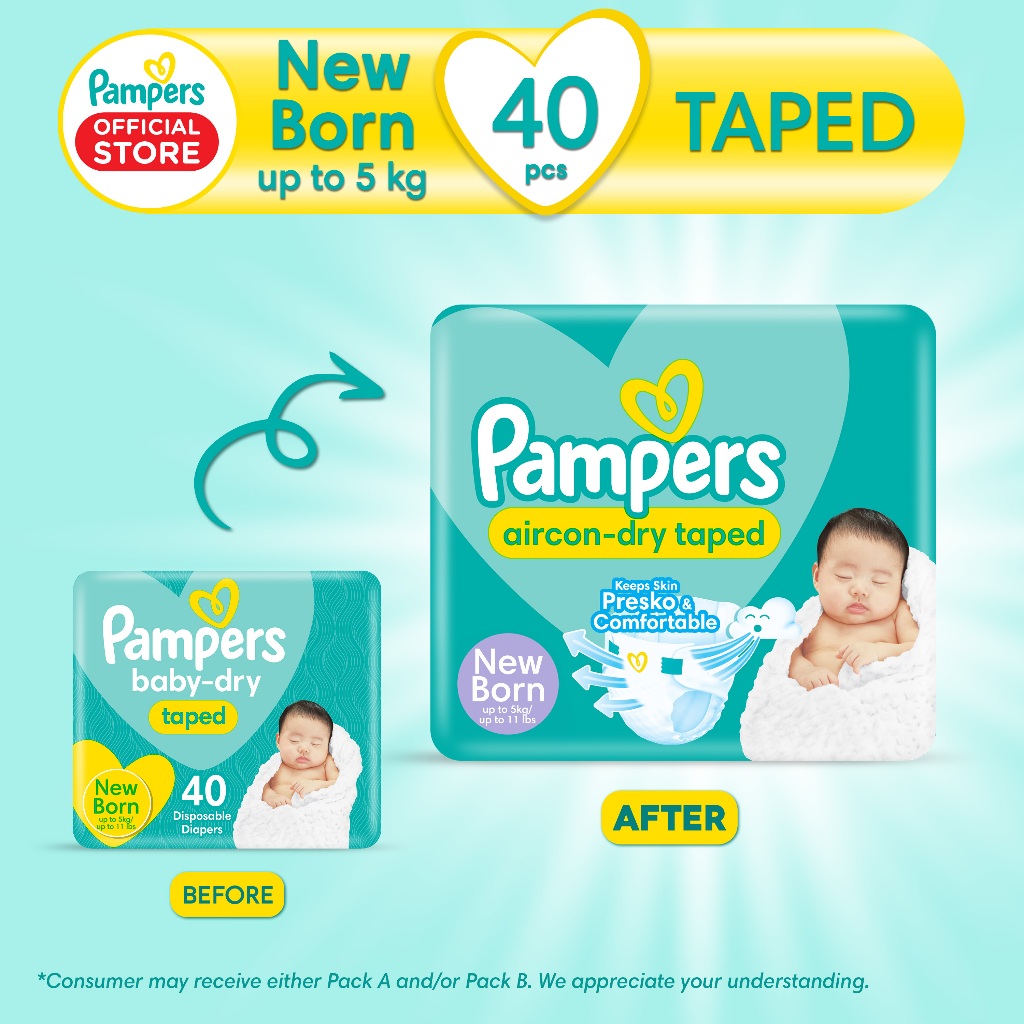 Pampers Baby Dry Taped Diapers Newborn 40s x 1 pack (40 pcs) Shopee