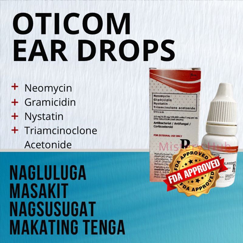 FDA Approved Ear Care Drops Otic Solution 0tic0m 5ml | Shopee Philippines