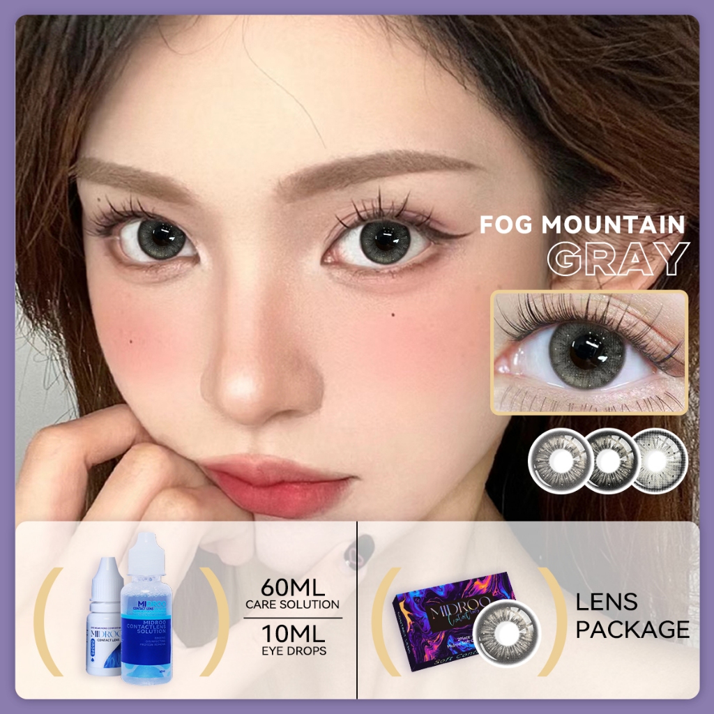 Midroo Fog Mountain Contact Lens With 60ml Solution+10ml Eyedrop Graded ...