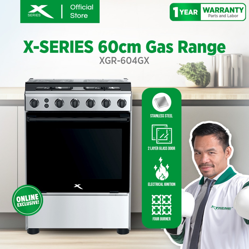 XSERIES 60cm Gas Range 4 Burner 67L Oven Electric Ignition LPG Source