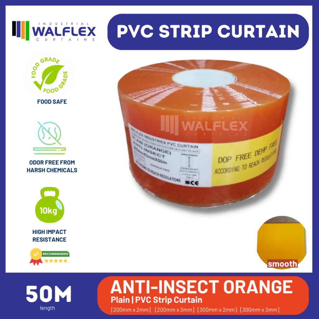 Walflex PVC Strip Curtain Plain Anti-Insect Orange (Per Roll ...