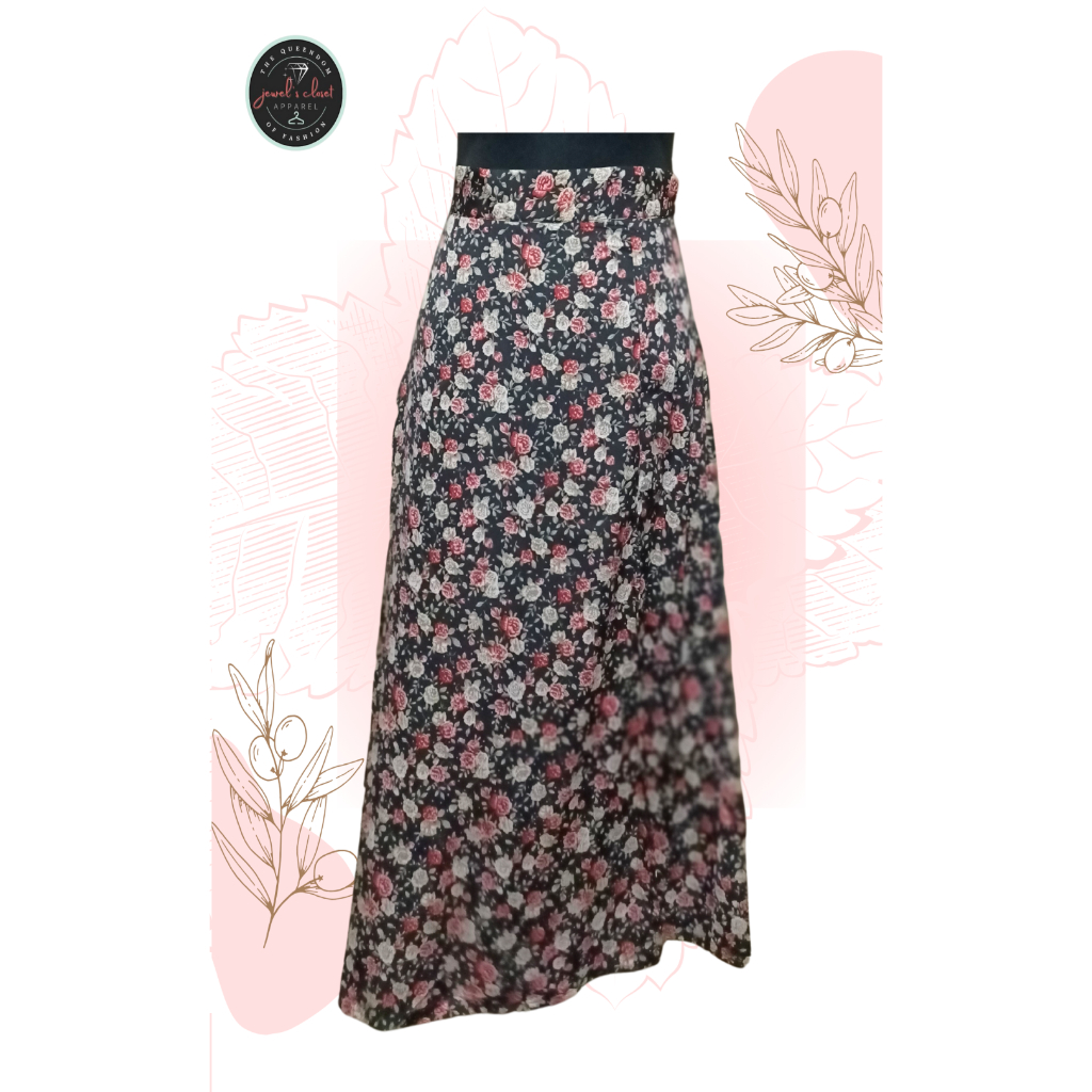 Women Maxi Skirt Floral Black Skirt with Slit