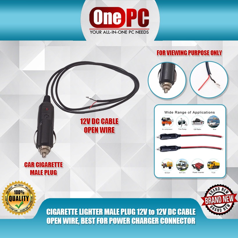 ONE PC CAR CIGARETTE LIGHTER MALE PLUG 12V to 12V DC CABLE OPEN WIRE ...