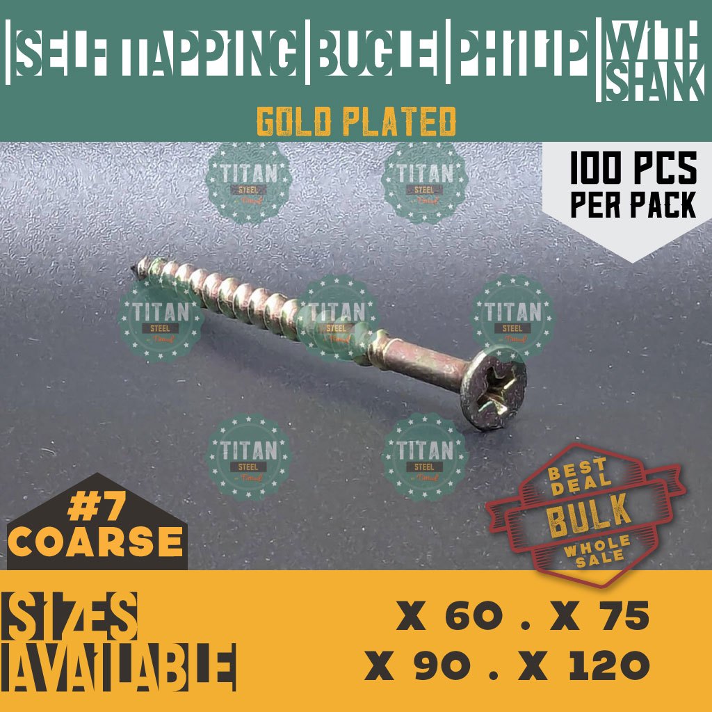 100pcs 7 Self Tap Bugle Philip Coarse Gold Plated / TET Yellow
