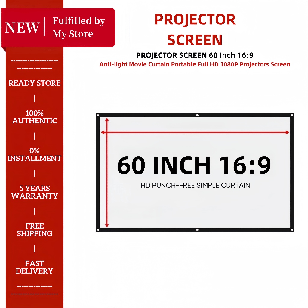 PROJECTOR SCREEN 60 Inch Anti-light Movie Curtain 16:9 Portable Full HD ...