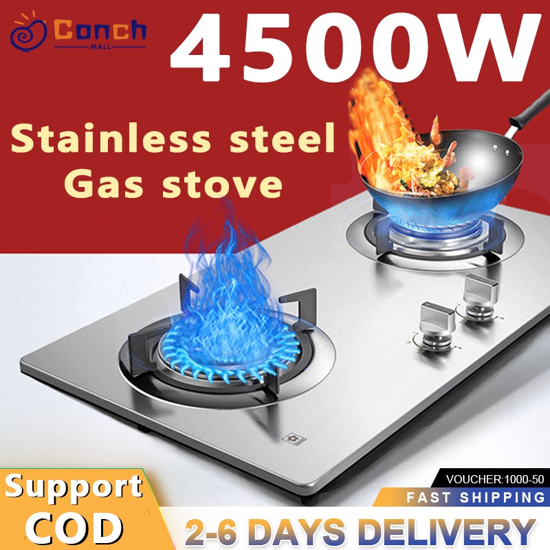 Conch double burner gas stove Stainless steel liquefied petroleum gas ...