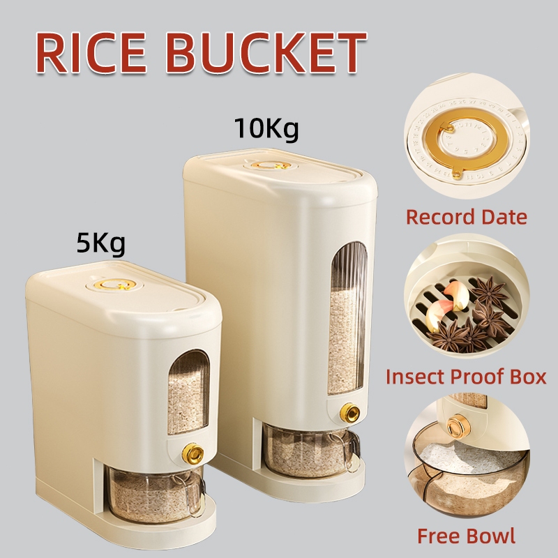5/10Kg Automatic Food Rice Dispenser Storage Insect Proof And Moisture ...