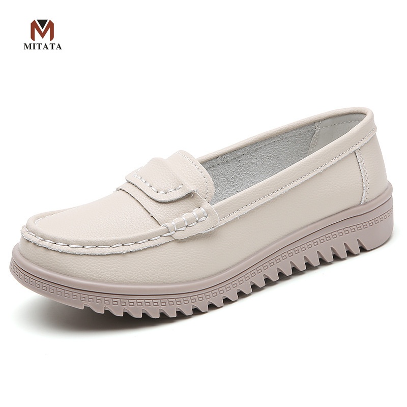 MITATA Leather Soft Loafers Women Shoes | Shopee Philippines