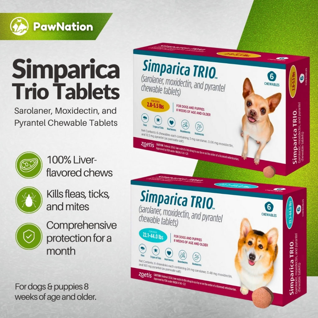 Simparica TRIO for Dogs Anti Ticks and Fleas Chewable Tablet Treatment
