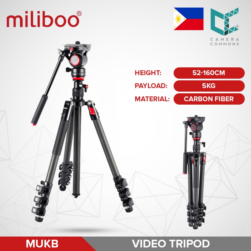 Miliboo MUKB Carbon Fiber Travel Tripod Kit with Fluid Head Flip Lock ...