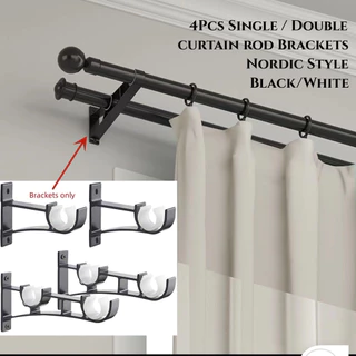 4Pcs Double Curtain Rod Brackets, Aluminum Alloy Drapery Curtain Rod  Brackets, Black Curtain Rod Hooks with Plastic Buckle for Drapes Decorative  Fit
