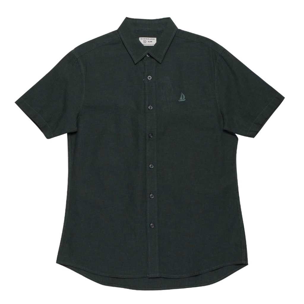 Giordano Men's Cotton Linen Short Sleeves Embroidered Shirt (01044207 ...