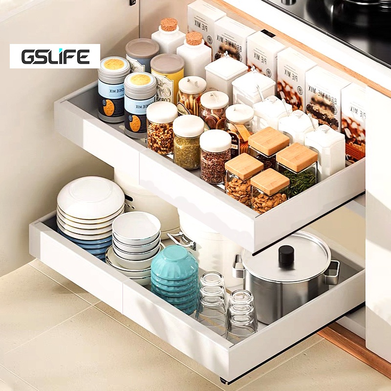 GSlife Adjustable Length Kitchen Cabinet Pullout Basket with Sliding ...