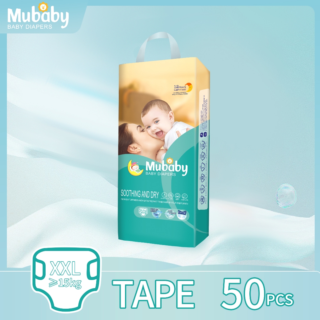 Mubaby diaper tape for baby XXLarge(Over 15KG) disposable diaper 50pcs ...