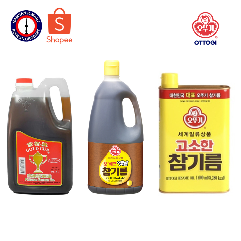 Ottogi Sesame Oil 1.8L & Gold Cup Premium Sesame Oil 3L | Shopee ...