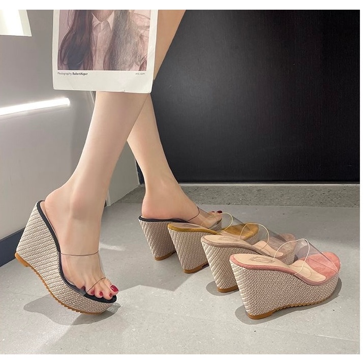 New Korean transparent sandals fashionable outer wear thick bottom ...
