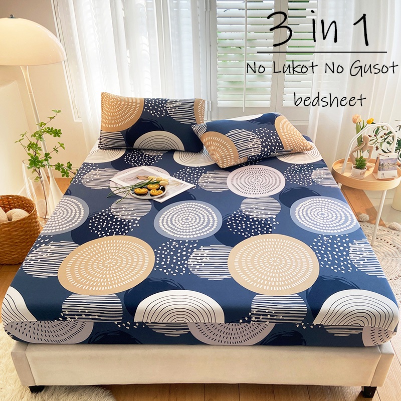3 In 1 Bedsheet No Lukot No Gusot Garterized Bed Sheet Single/Queen ...