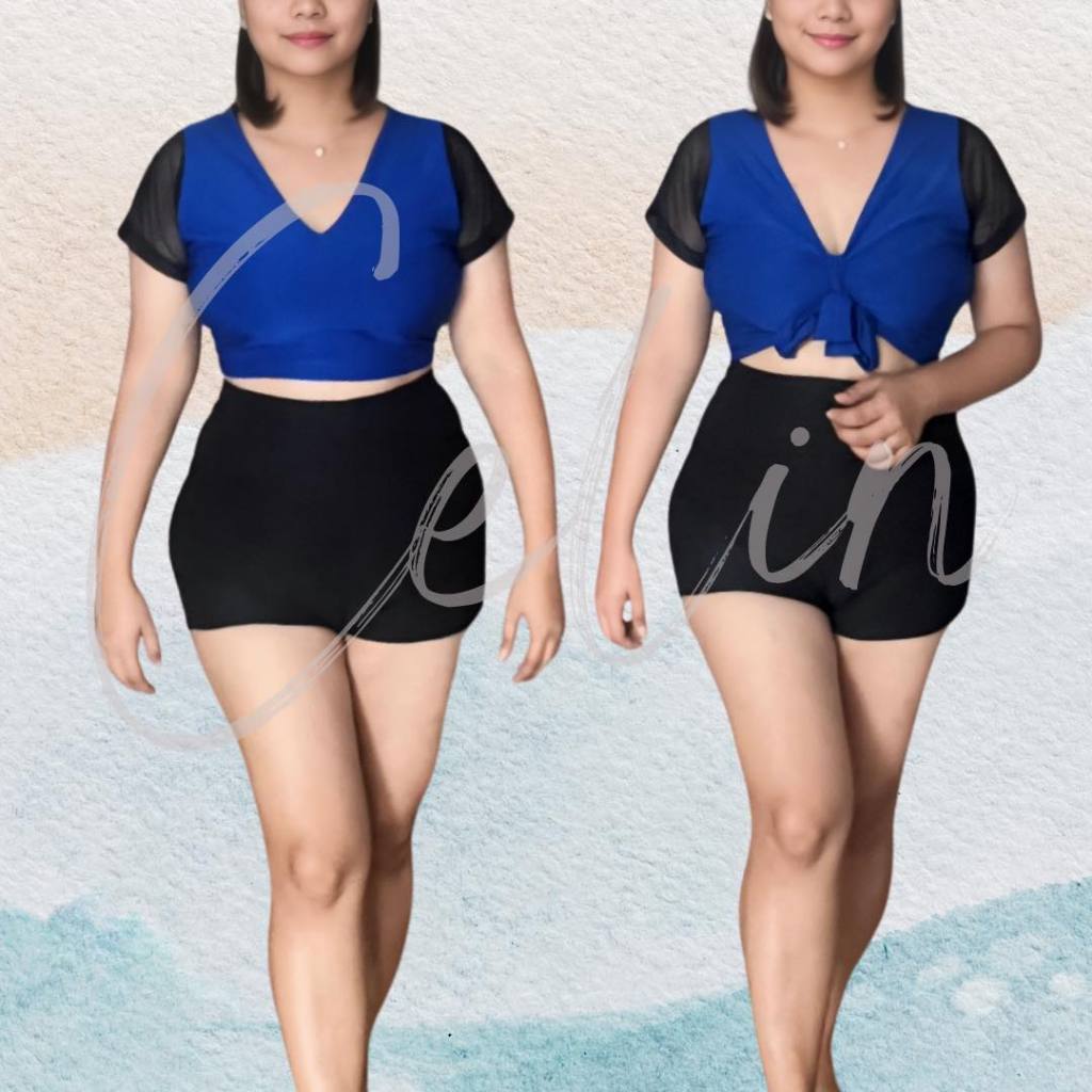 Celin Highwaist Set Conservative Swimsuit Vneck Tshirt Type Top ...