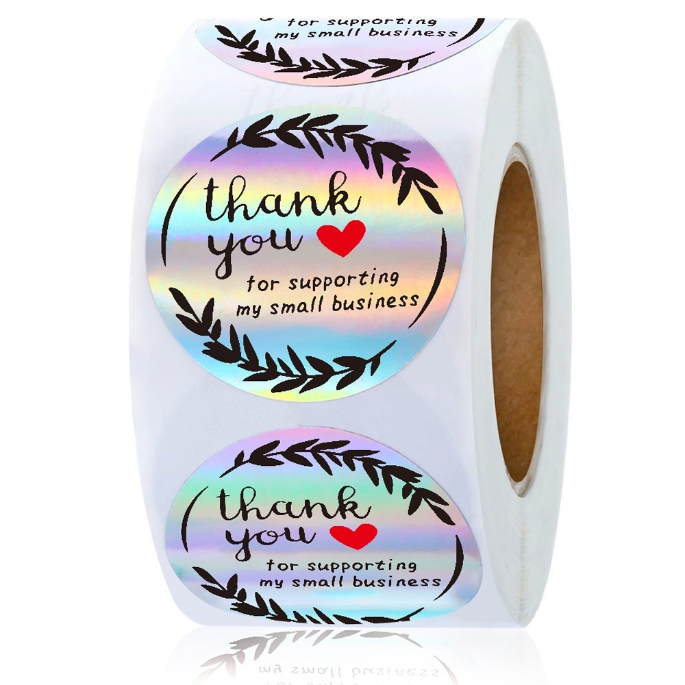500PCS Round Waterproof Thank You Seal Stickers Art Holographic Paper ...