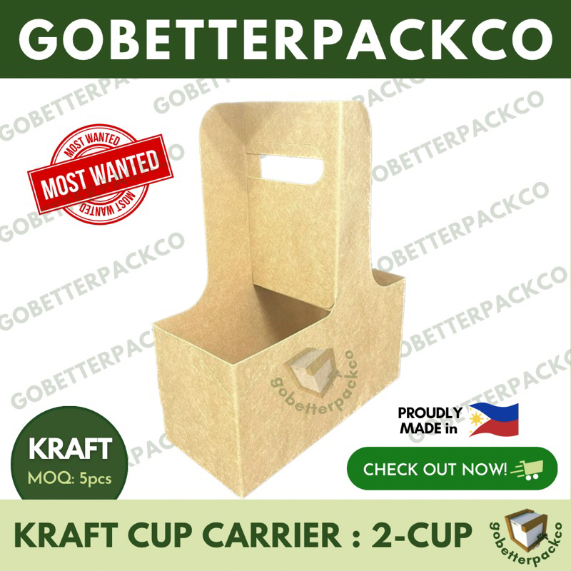 Take Out Kraft Coffee Cup Carrier Milk Tea Holder (2-Cup) | Shopee