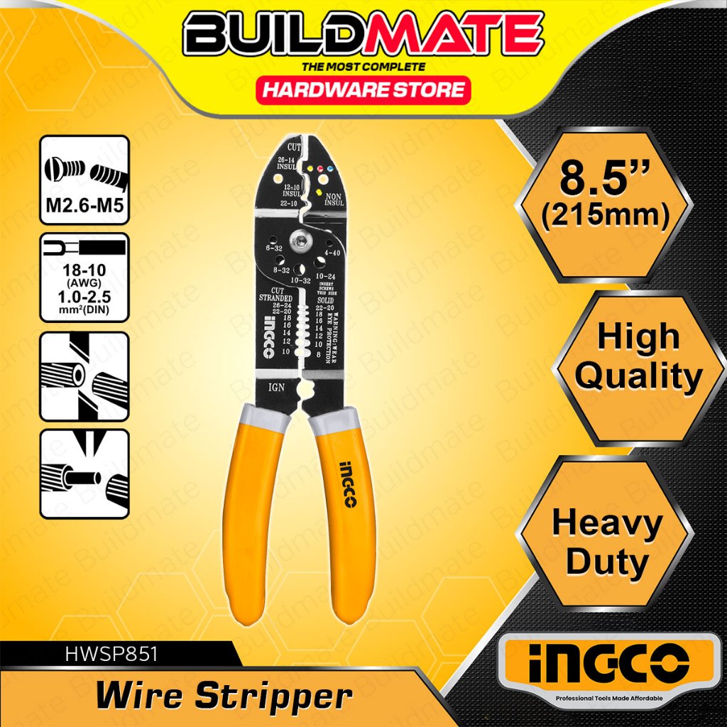 BUILDMATE Ingco 8.5 Inches 215mm Wire Stripper Stripping Cutter Crimper ...