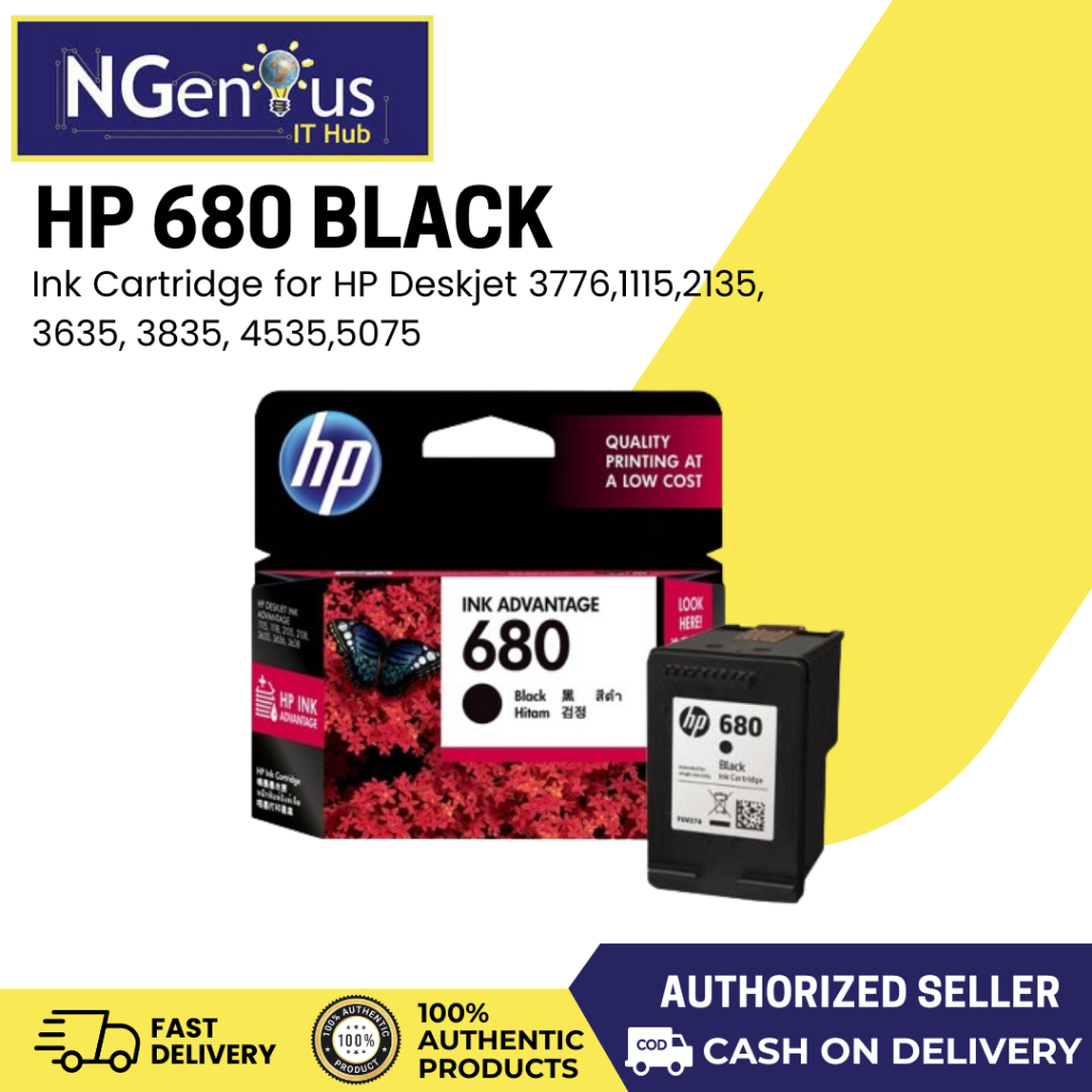 HP 680 Black Ink Cartridge for HP Deskjet 3776,1115,2135, 3635, 3835 ...