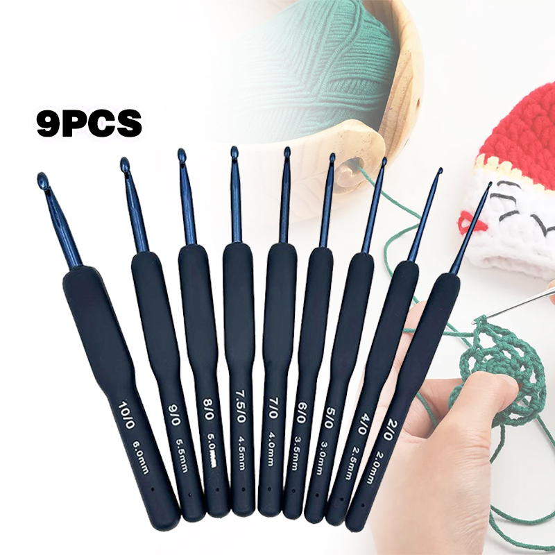 TecoKart® 9 Pcs Ergonomic Crochet Hook Set, Dark Blue Aluminium Crochet Hooks Set, Crochet Kit