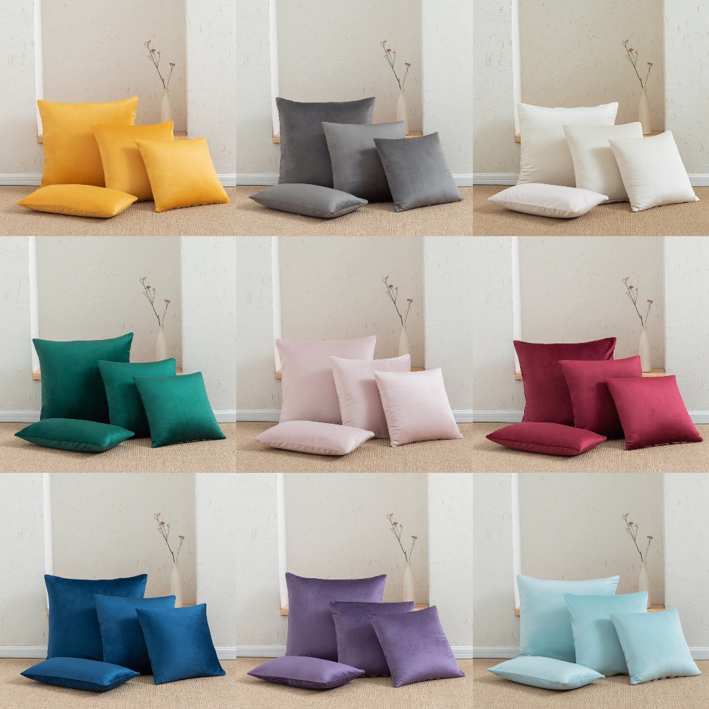 [CASE ONLY] Soft Solid Plush Square Throw Pillow Case zipper Sofa ...