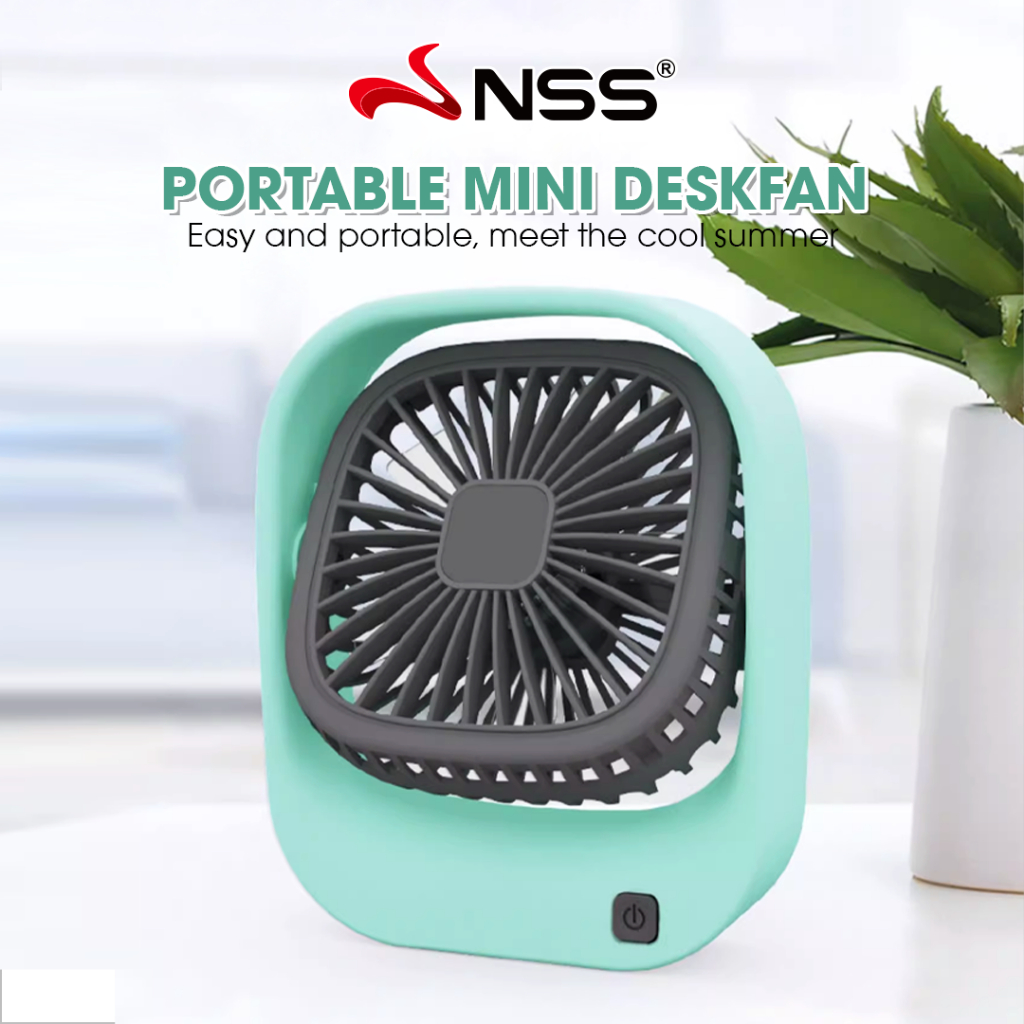 NSS Mini Desk Fan Angle Adjustable 5 Blades USB Rechargeable Fan Office ...