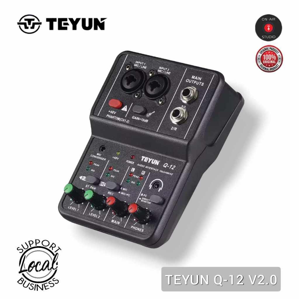 TEYUN Q-12 V2.0 Audio Interface 16bit/48khz Sound Card 48V Phantom ...